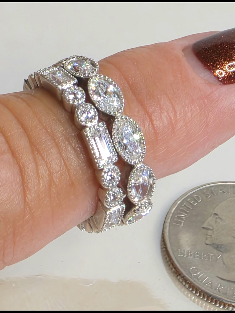 Sterling Silver Sparkling Marquise & Round CZ Eternity Stackable Ring Set
